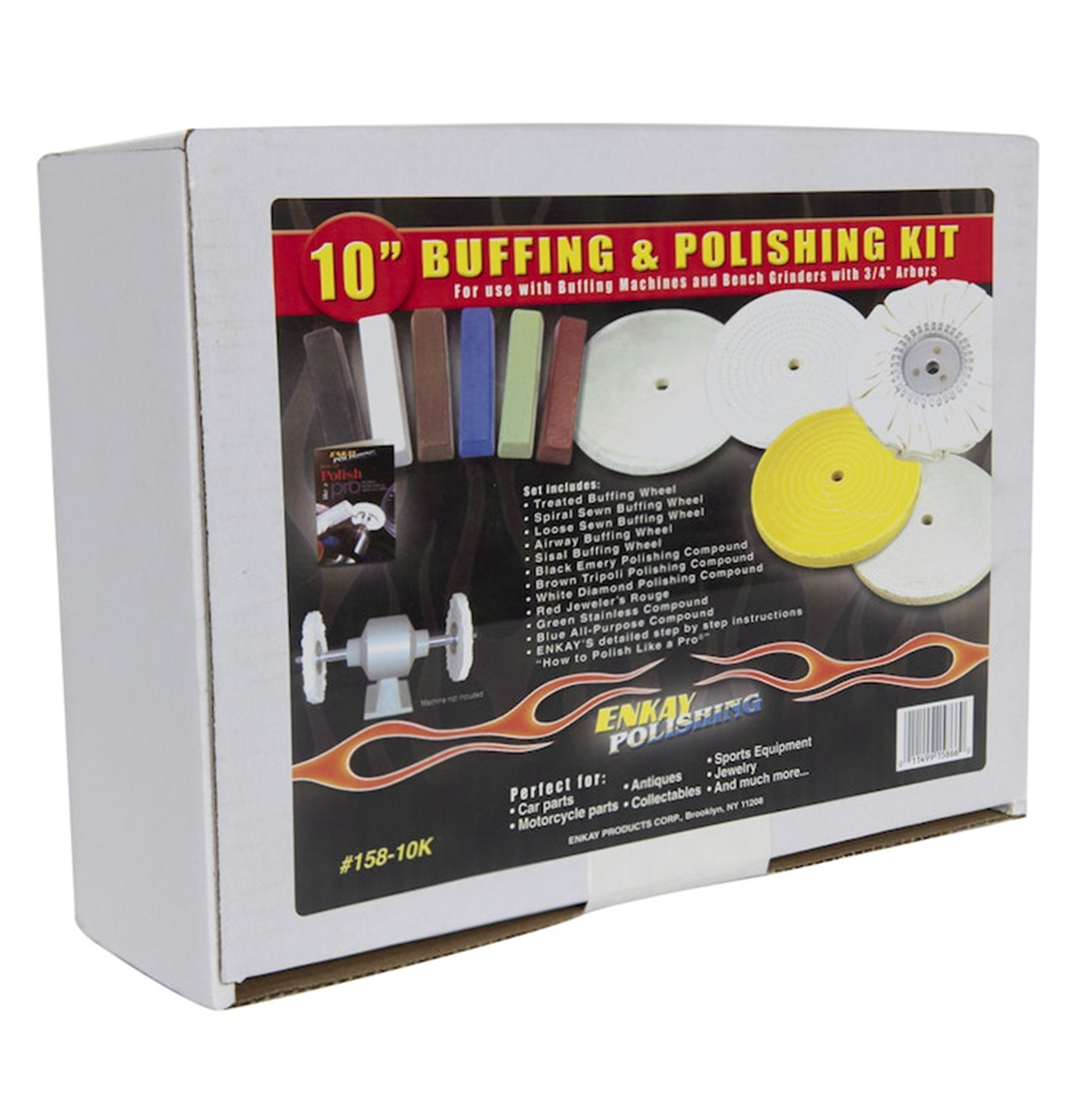 LINE10 Tools 6 Inch Buffing Wheel Kit for Bench Grinder and Drill with 3  Step Hard Metal Polishing Compound